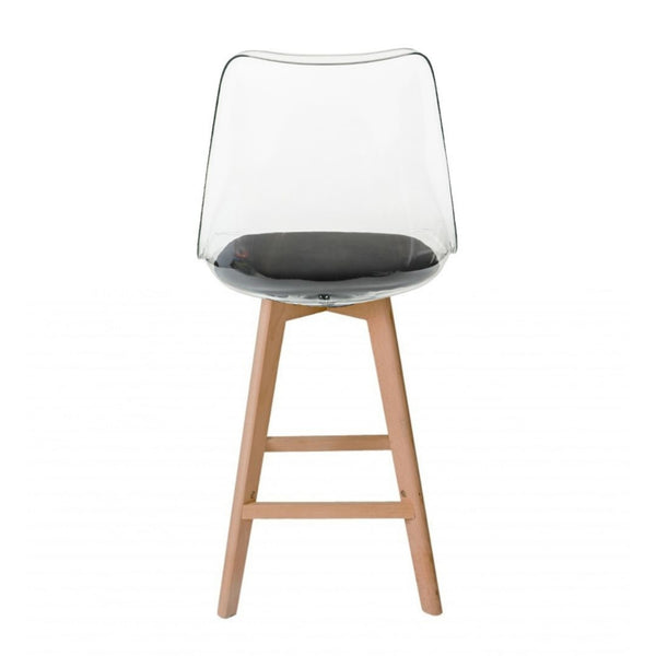 Soho Clear and Black Plastic Bar Stool with Light Wood Legs