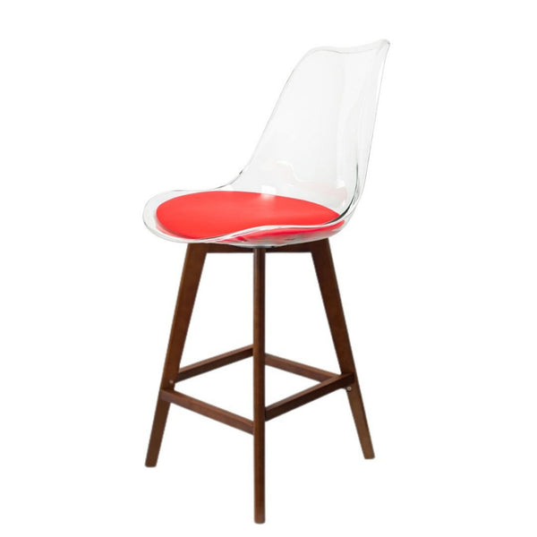 Soho Clear and Red Plastic Bar Stool with Dark Wood Legs