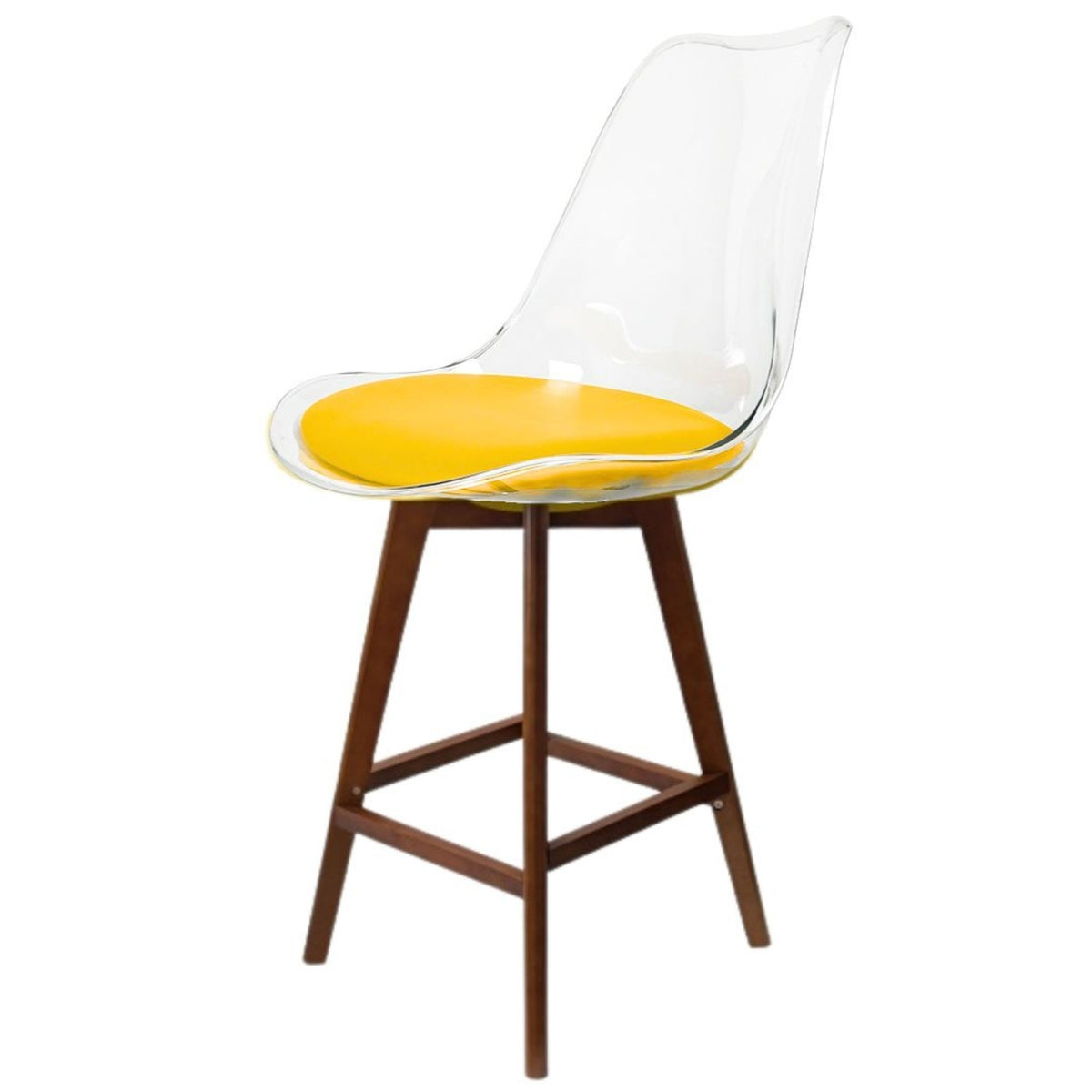 Soho Clear and Yellow Plastic Bar Stool with Dark Wood Legs