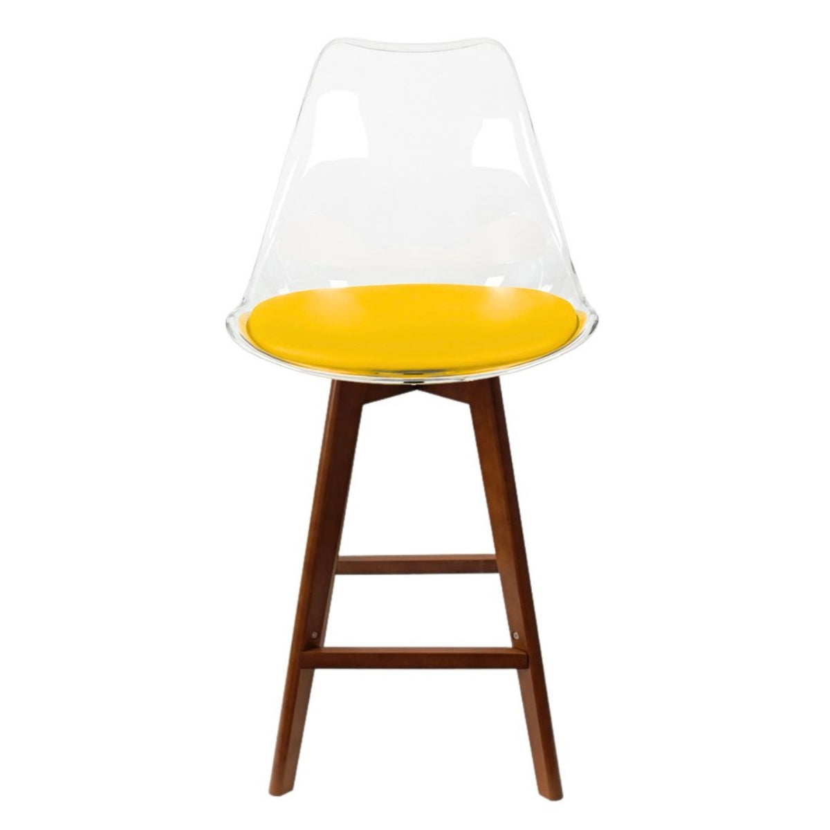 Soho Clear and Yellow Plastic Bar Stool with Dark Wood Legs