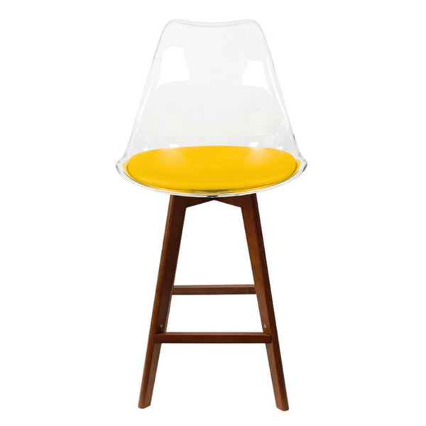 Soho Clear and Yellow Plastic Bar Stool with Dark Wood Legs