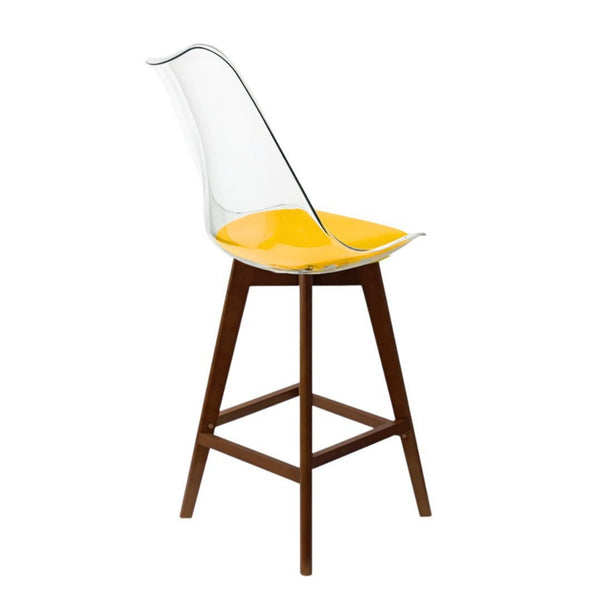 Soho Clear and Yellow Plastic Bar Stool with Dark Wood Legs