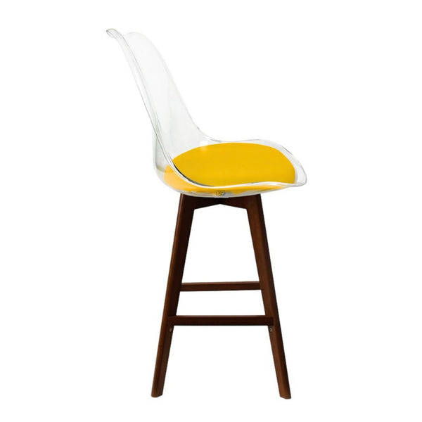 Soho Clear and Yellow Plastic Bar Stool with Dark Wood Legs