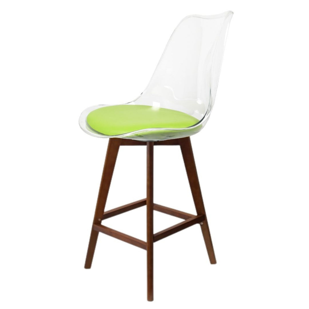 Soho Clear and Green Plastic Bar Stool with Dark Wood Legs
