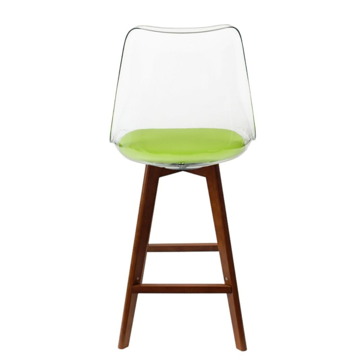 Soho Clear and Green Plastic Bar Stool with Dark Wood Legs