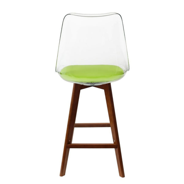 Soho Clear and Green Plastic Bar Stool with Dark Wood Legs