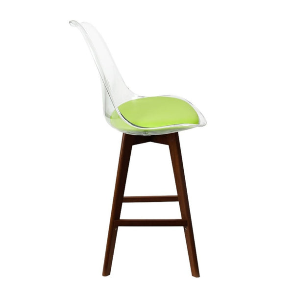 Soho Clear and Green Plastic Bar Stool with Dark Wood Legs