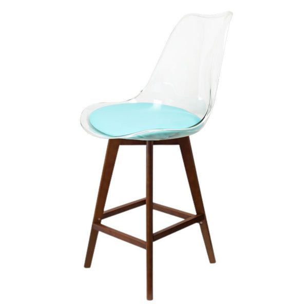 Soho Clear and Aqua Plastic Bar Stool with Dark Wood Legs