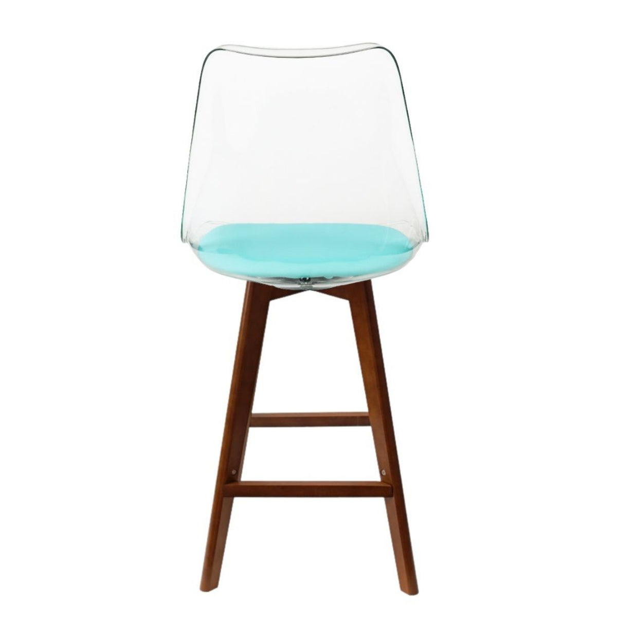 Soho Clear and Aqua Plastic Bar Stool with Dark Wood Legs