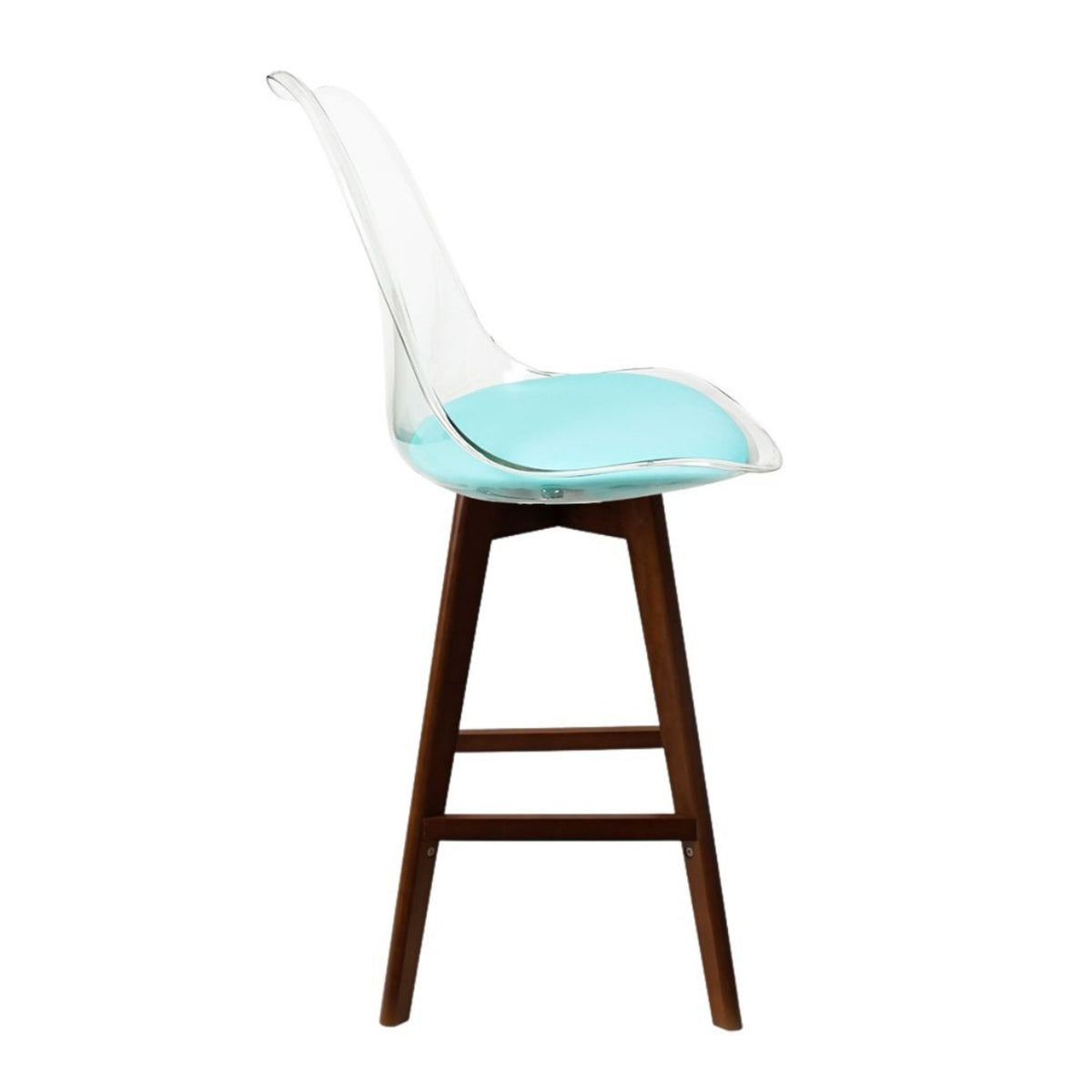 Soho Clear and Aqua Plastic Bar Stool with Dark Wood Legs