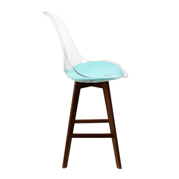 Soho Clear and Aqua Plastic Bar Stool with Dark Wood Legs
