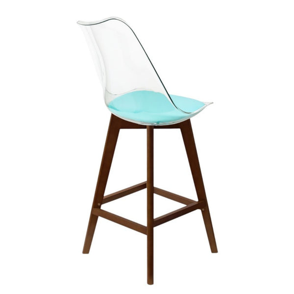 Soho Clear and Aqua Plastic Bar Stool with Dark Wood Legs