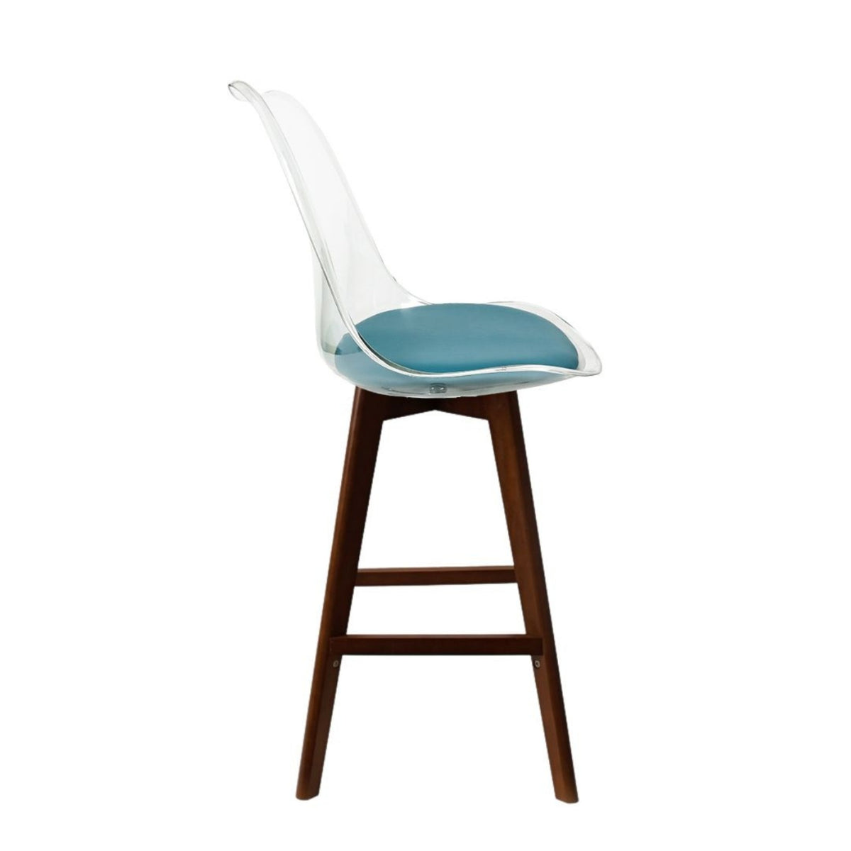 Soho Clear and Teal Plastic Bar Stool with Dark Wood Legs