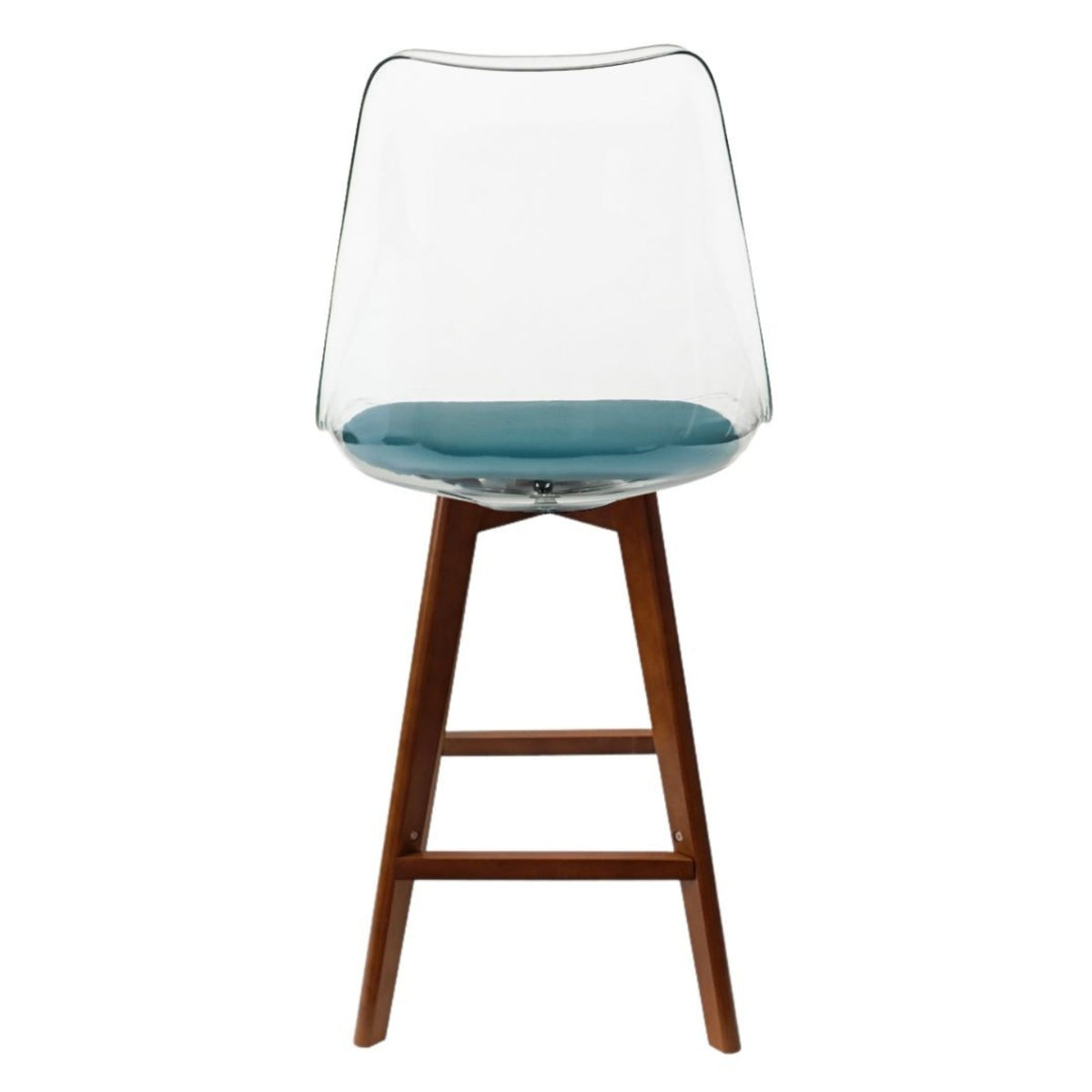 Soho Clear and Teal Plastic Bar Stool with Dark Wood Legs