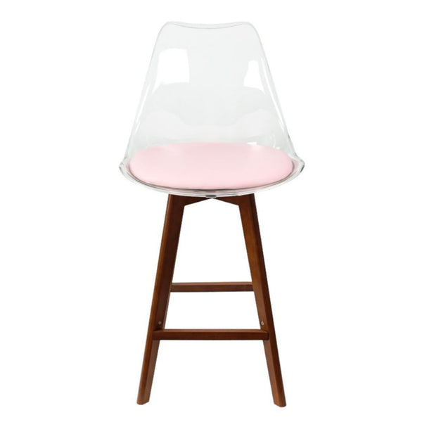 Soho Clear and Blush Pink Plastic Bar Stool with Dark Wood Legs