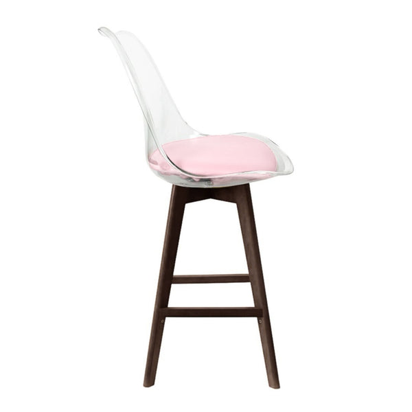 Soho Clear and Blush Pink Plastic Bar Stool with Dark Wood Legs