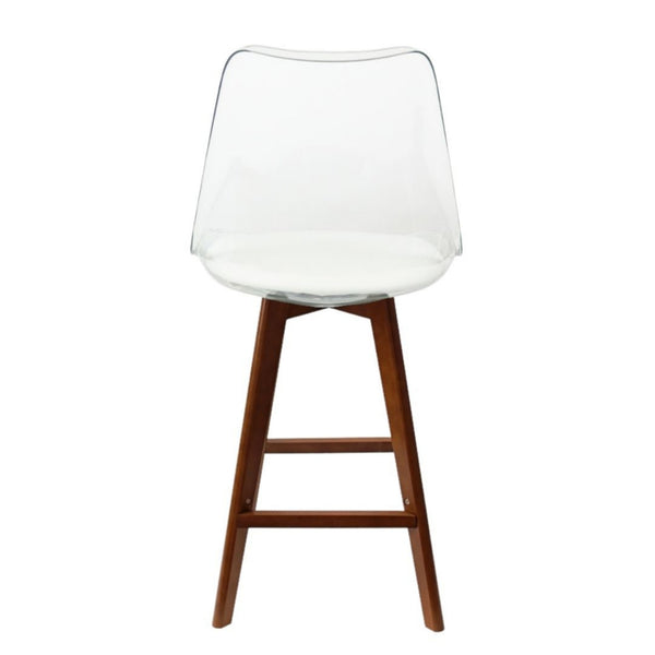 Soho Clear and White Plastic Bar Stool with Dark Wood Legs