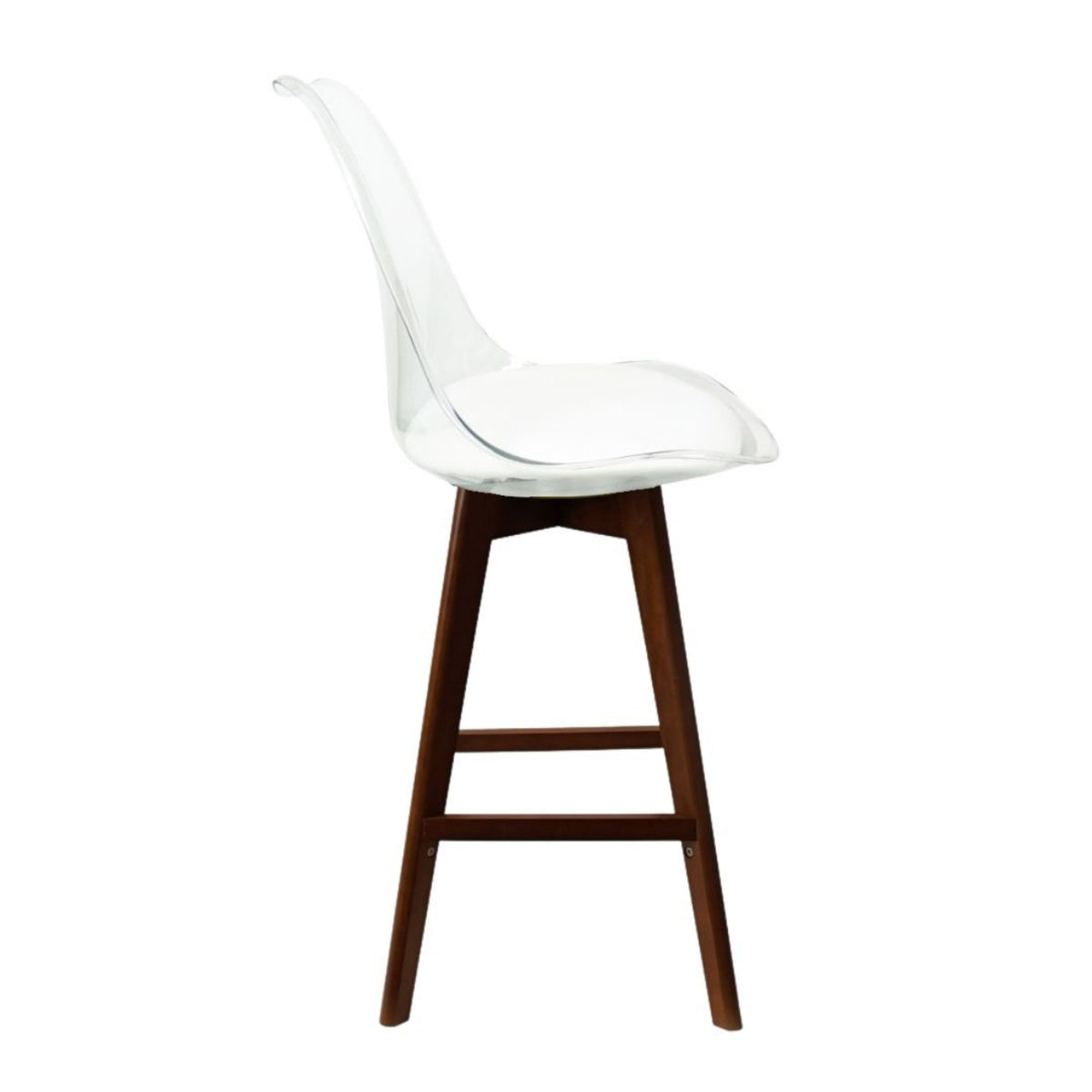 Soho Clear and White Plastic Bar Stool with Dark Wood Legs