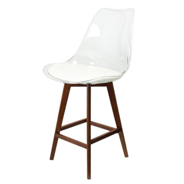 Soho Clear and Vanilla Plastic Bar Stool with Dark Wood Legs
