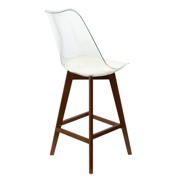 Soho Clear and Vanilla Plastic Bar Stool with Dark Wood Legs