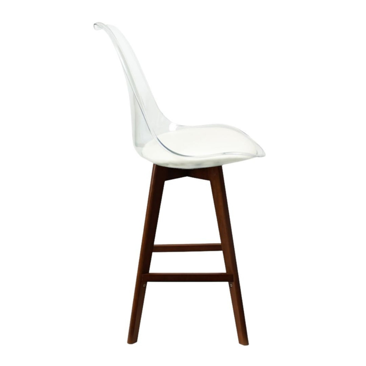 Soho Clear and Vanilla Plastic Bar Stool with Dark Wood Legs