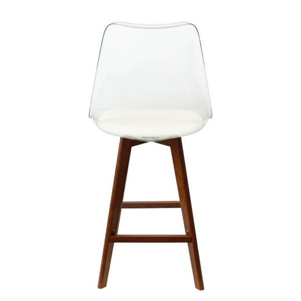 Soho Clear and Vanilla Plastic Bar Stool with Dark Wood Legs