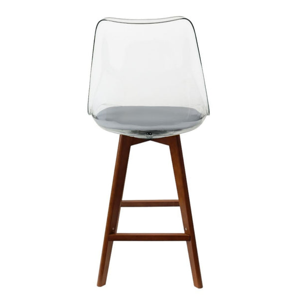 Soho Clear and Light Grey Plastic Bar Stool with Dark Wood Legs