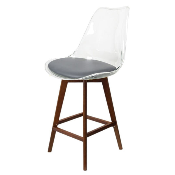 Soho Clear and Dark Grey Plastic Bar Stool with Dark Wood Legs