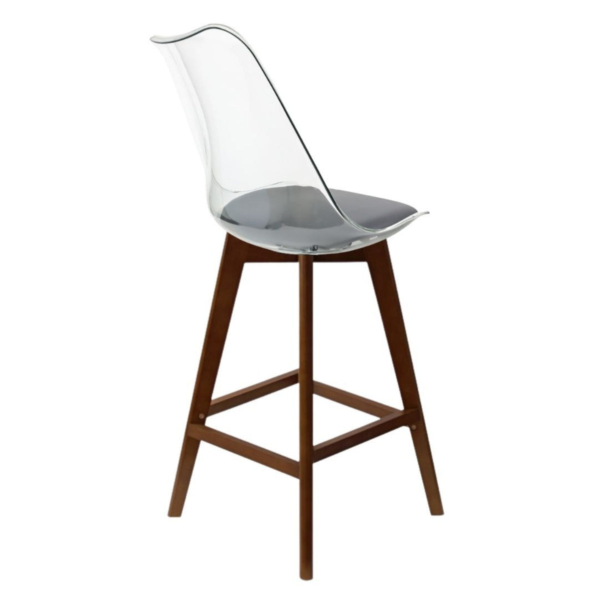 Soho Clear and Dark Grey Plastic Bar Stool with Dark Wood Legs