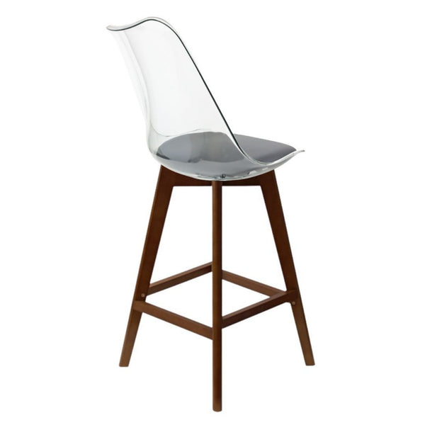 Soho Clear and Dark Grey Plastic Bar Stool with Dark Wood Legs