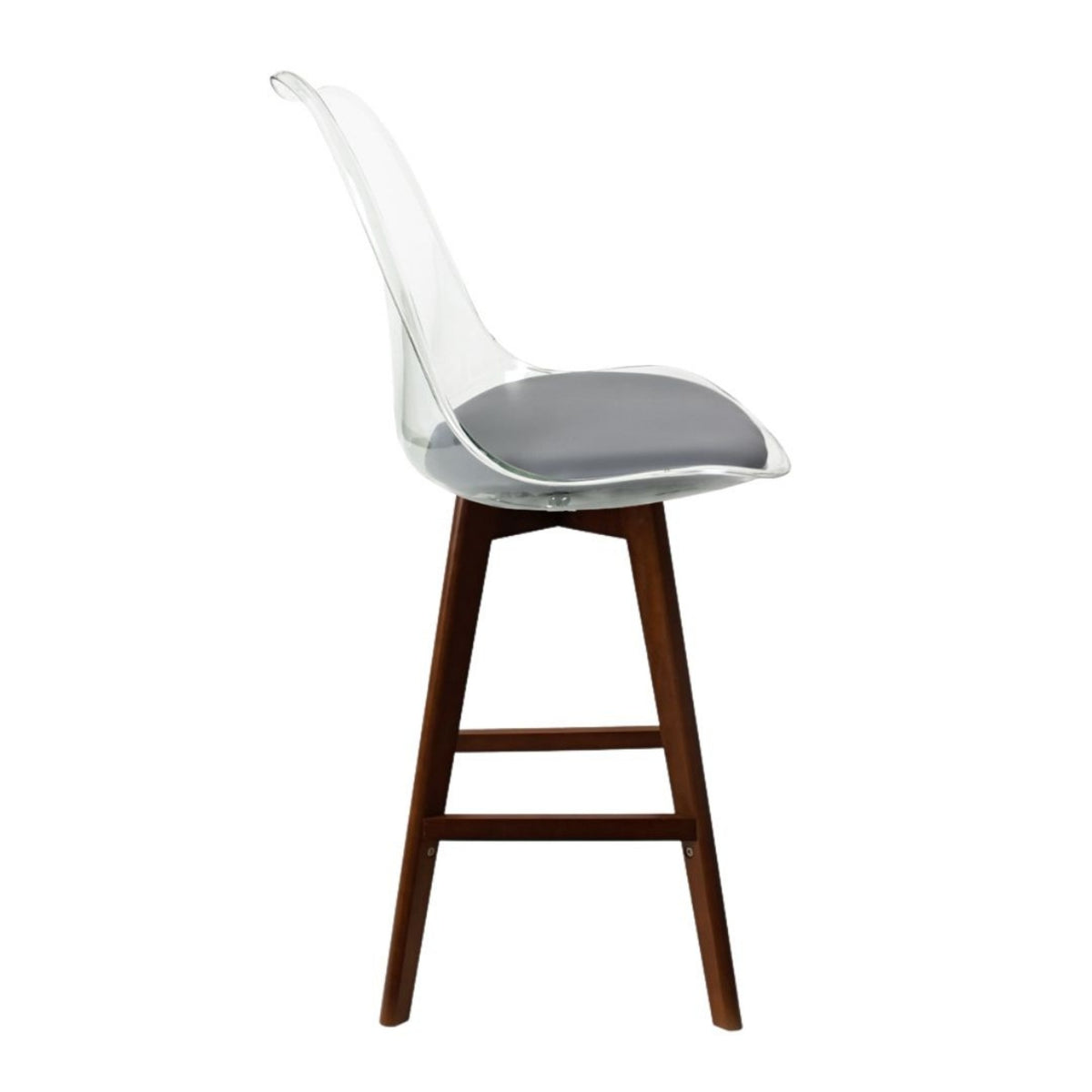 Soho Clear and Dark Grey Plastic Bar Stool with Dark Wood Legs