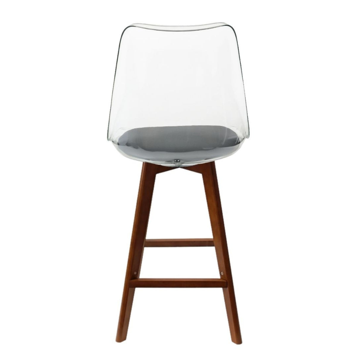 Soho Clear and Dark Grey Plastic Bar Stool with Dark Wood Legs