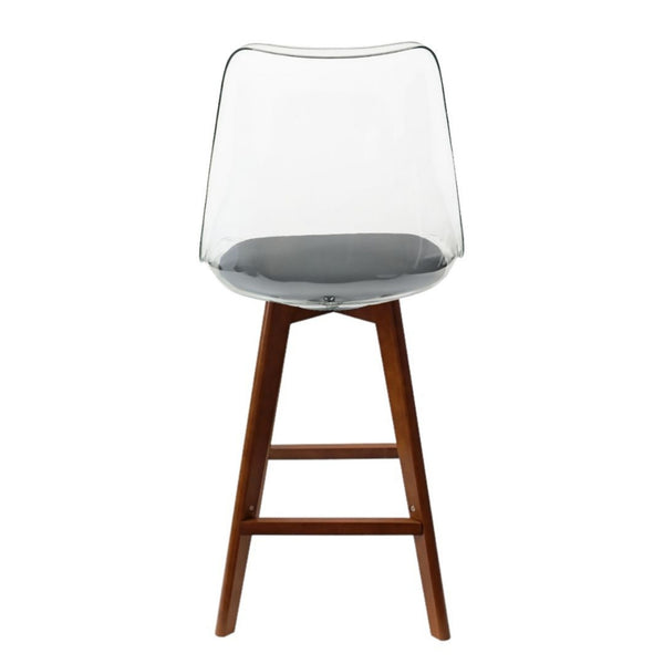 Soho Clear and Dark Grey Plastic Bar Stool with Dark Wood Legs