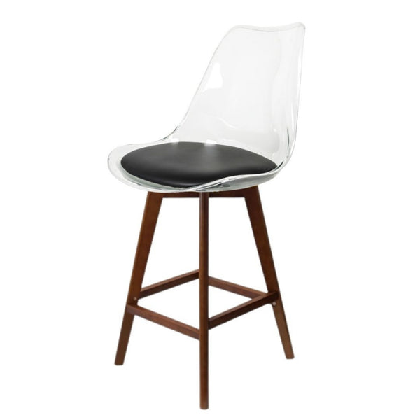 Soho Clear and Black Plastic Bar Stool with Dark Wood Legs
