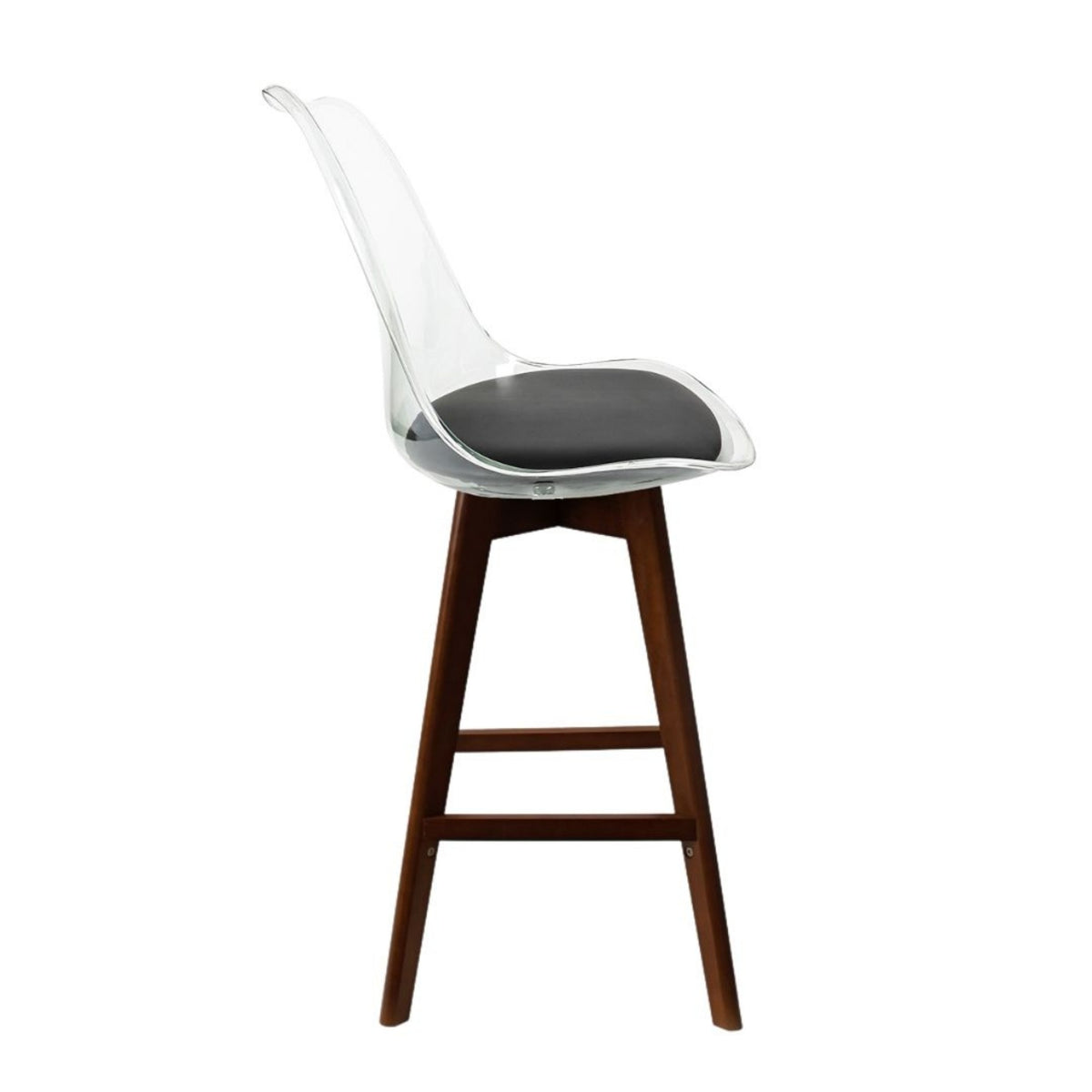 Soho Clear and Black Plastic Bar Stool with Dark Wood Legs