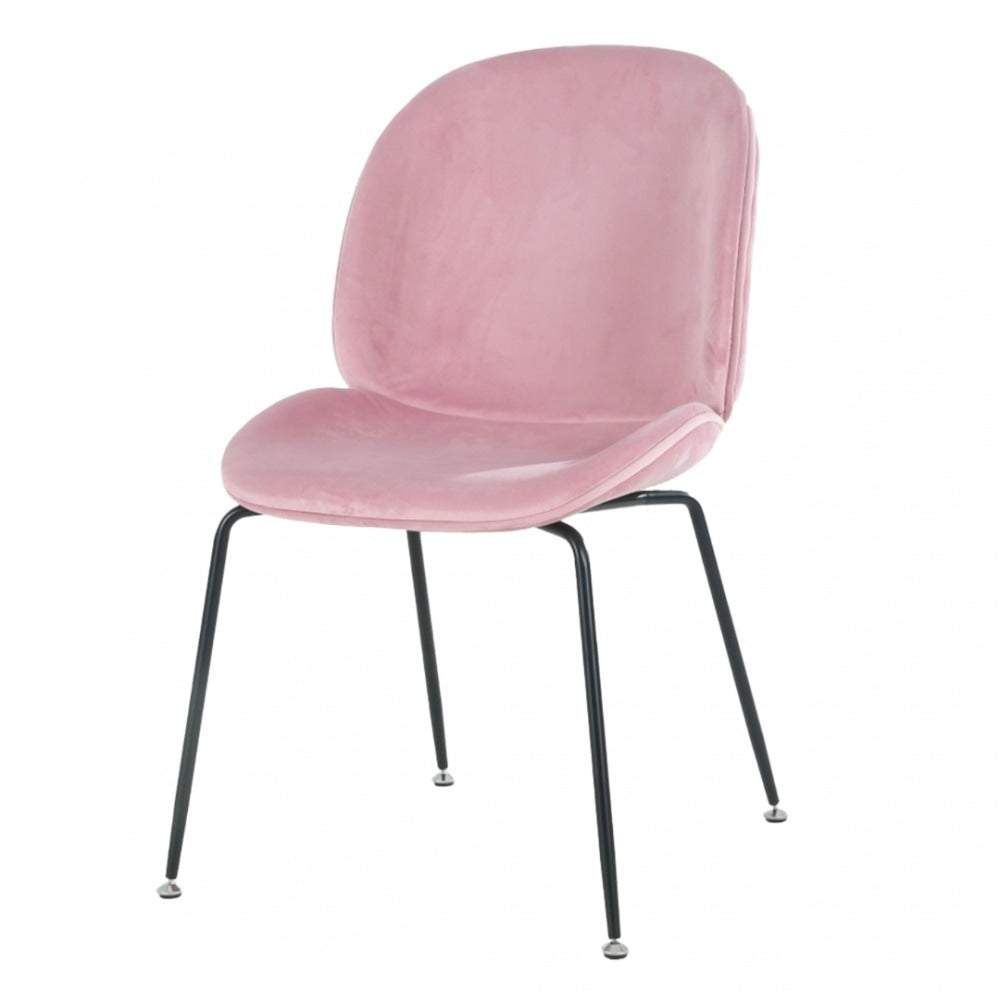 Luxurious Blush Pink Velvet Dining Chair with Black Metal Legs