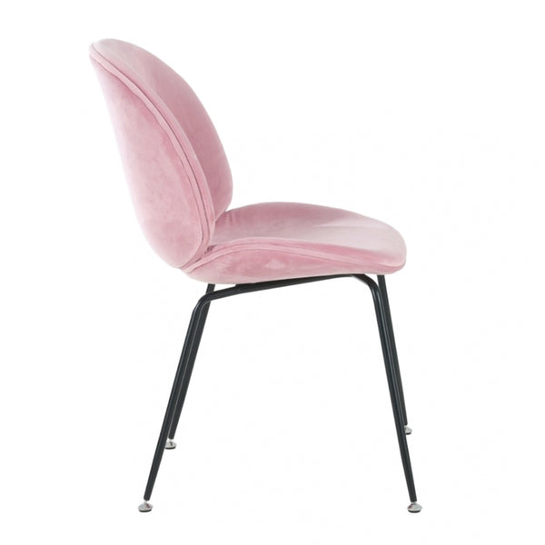 Luxurious Blush Pink Velvet Dining Chair with Black Metal Legs