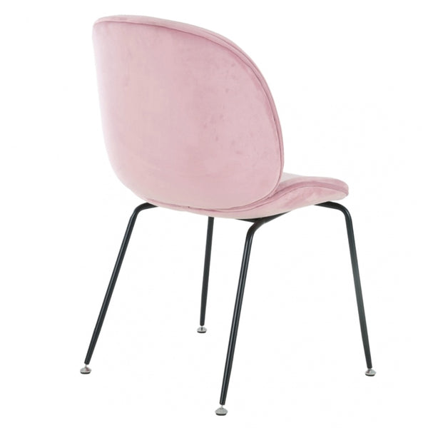 Luxurious Blush Pink Velvet Dining Chair with Black Metal Legs