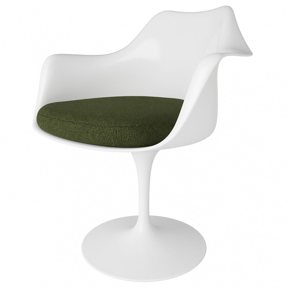White and Dark Green Bouclé Chelsea Armchair