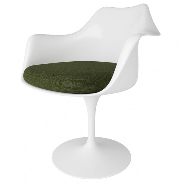 White and Dark Green Bouclé Chelsea Armchair