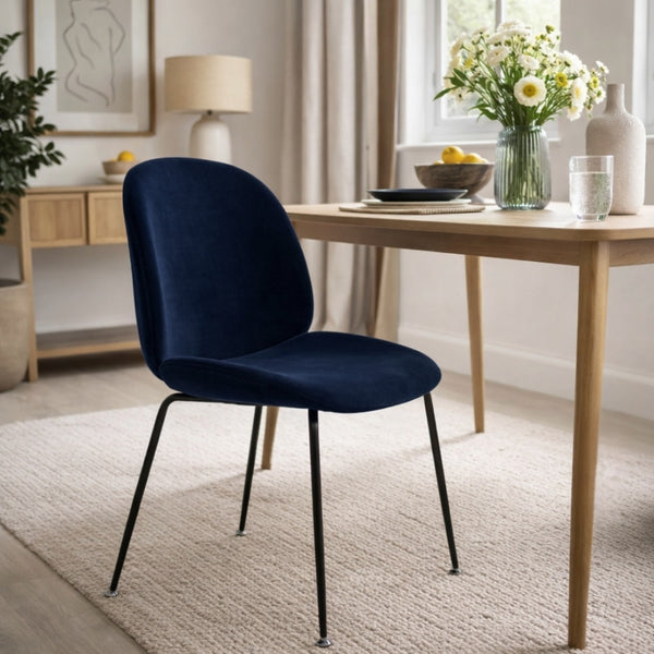 Luxurious Navy Velvet Dining Chair with Black Metal Legs