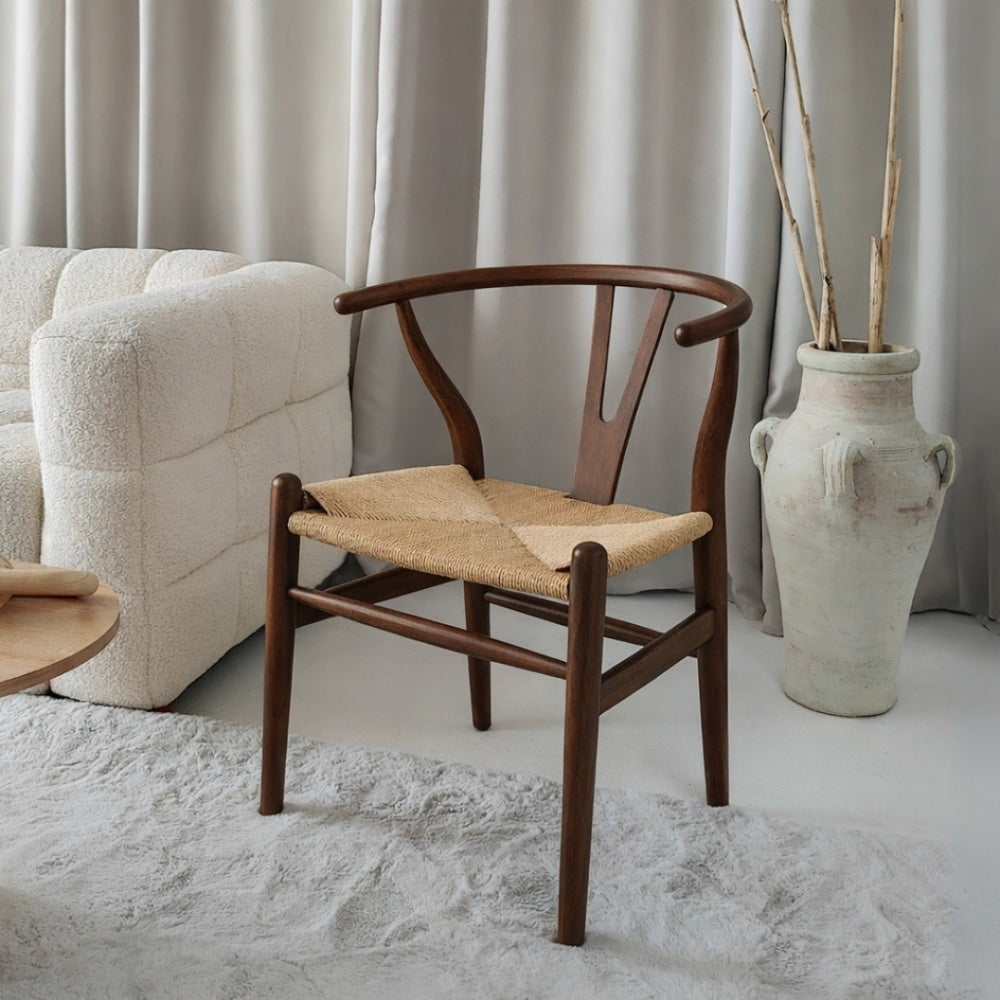 Wishbone Walnut And Natural Hemp Weave Dining Chair