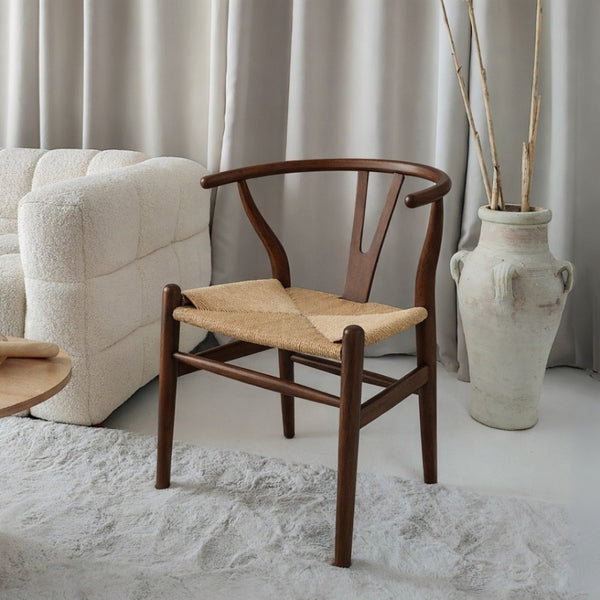 Wishbone Walnut And Natural Hemp Weave Dining Chair